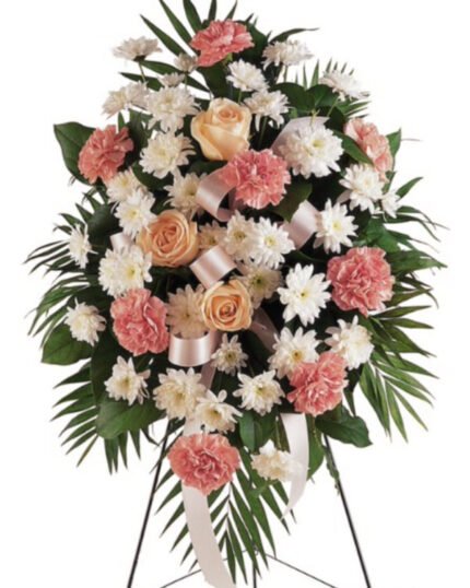 Remembrance&Sympathy Standing Spray (White and Peach)