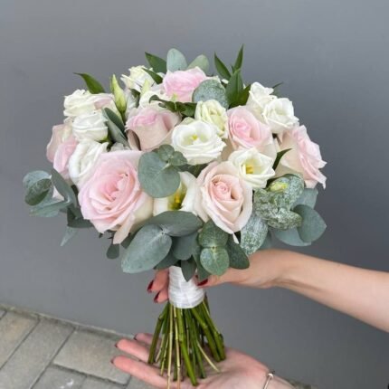 Bridal Rose & Eustoma Bouquet (White and Pink)